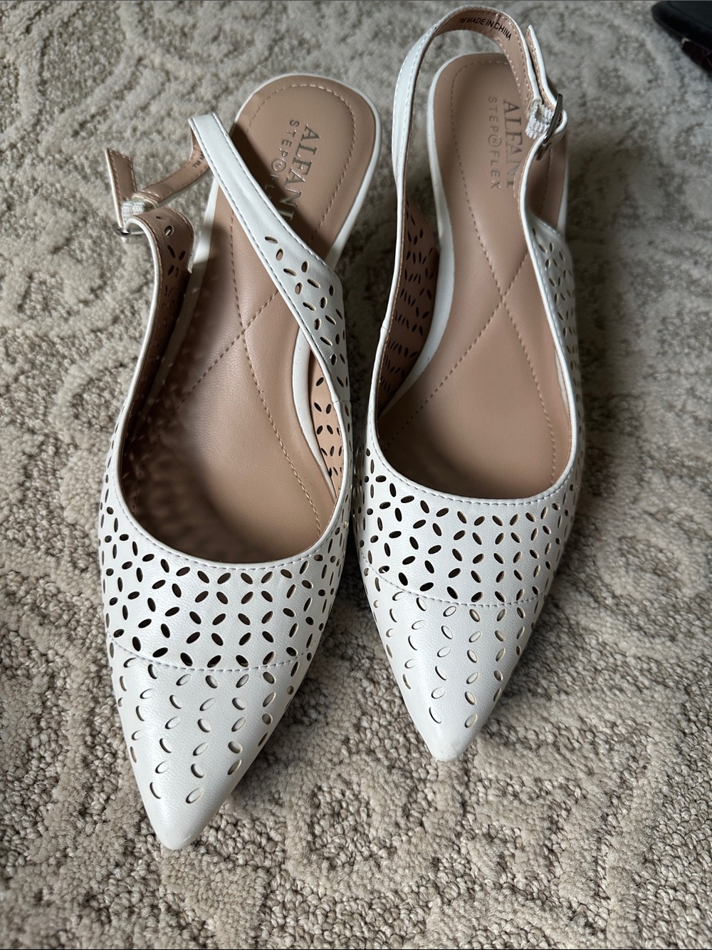 Alfani White Laser-Cut Pointed Slingback Flats